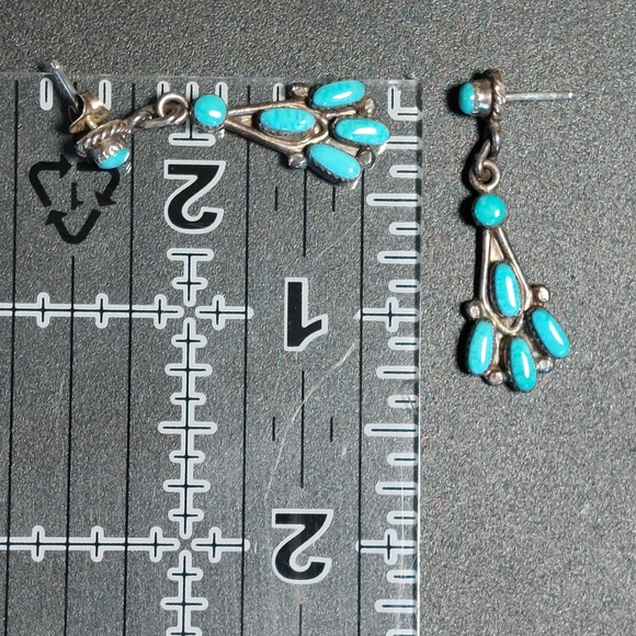 Turquoise Sterling Silver Dangle Earrings - Picture 8 of 11